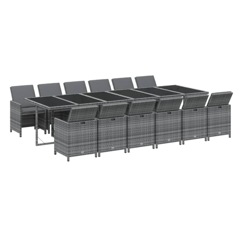 13-tlg. Garten-Essgruppe mit Kissen Poly Rattan Grau