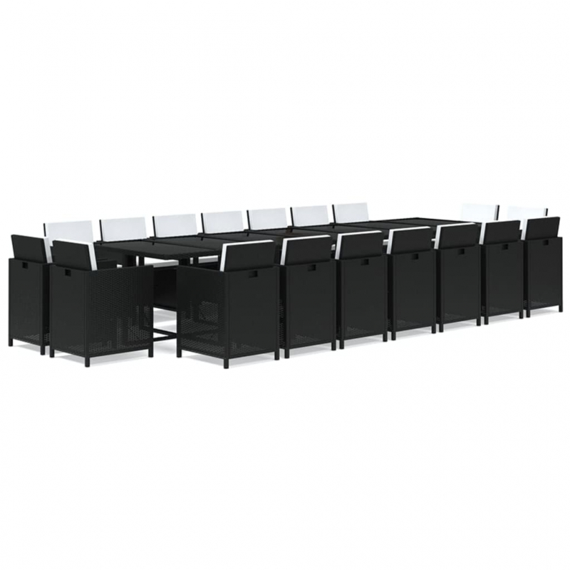 19-tlg. Garten-Essgruppe mit Kissen Poly Rattan Schwarz