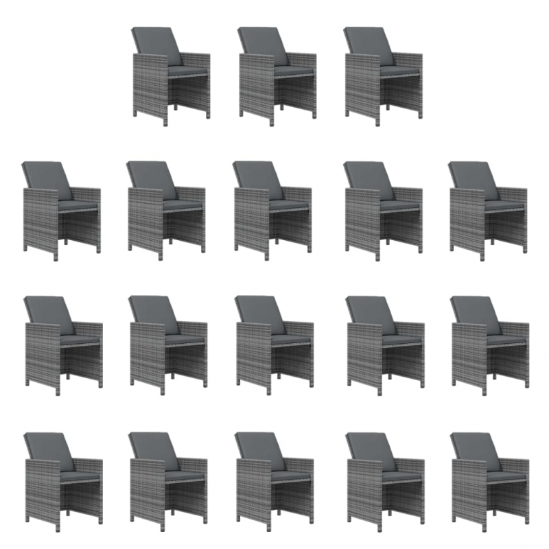 19-tlg. Garten-Essgruppe mit Kissen Poly Rattan Grau