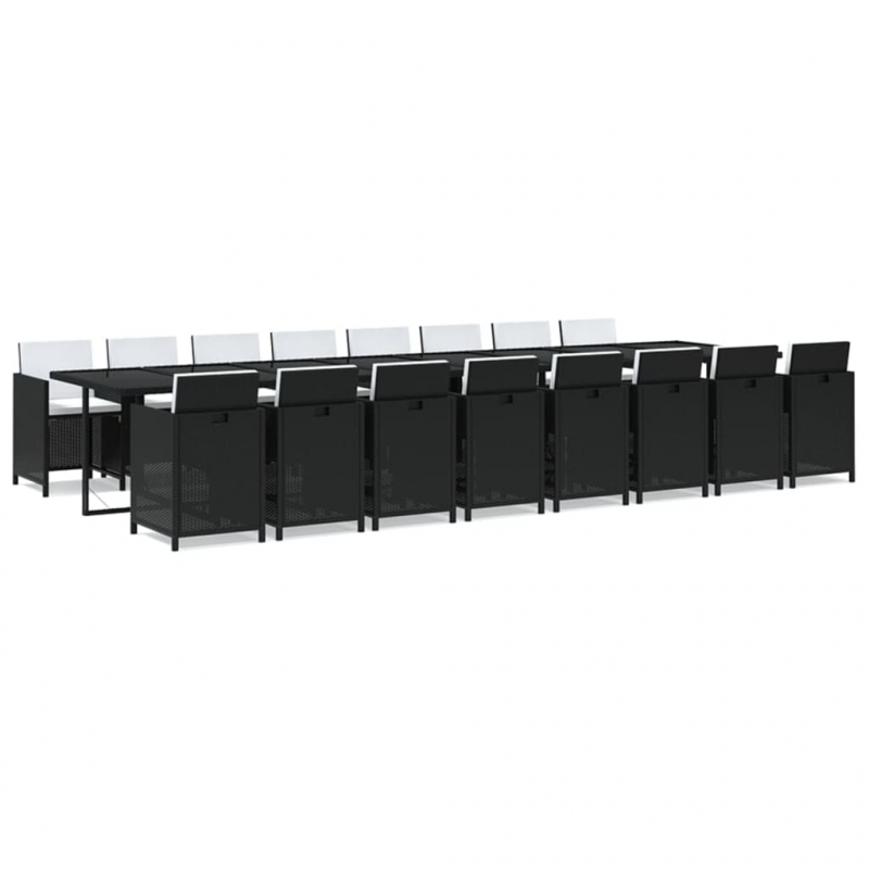 17-tlg. Garten-Essgruppe mit Kissen Schwarz Poly Rattan