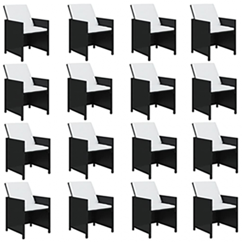 17-tlg. Garten-Essgruppe mit Kissen Schwarz Poly Rattan