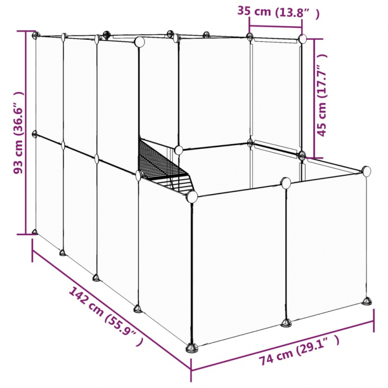 Kleintierkäfig Schwarz 142x74x93 cm PP und Stahl