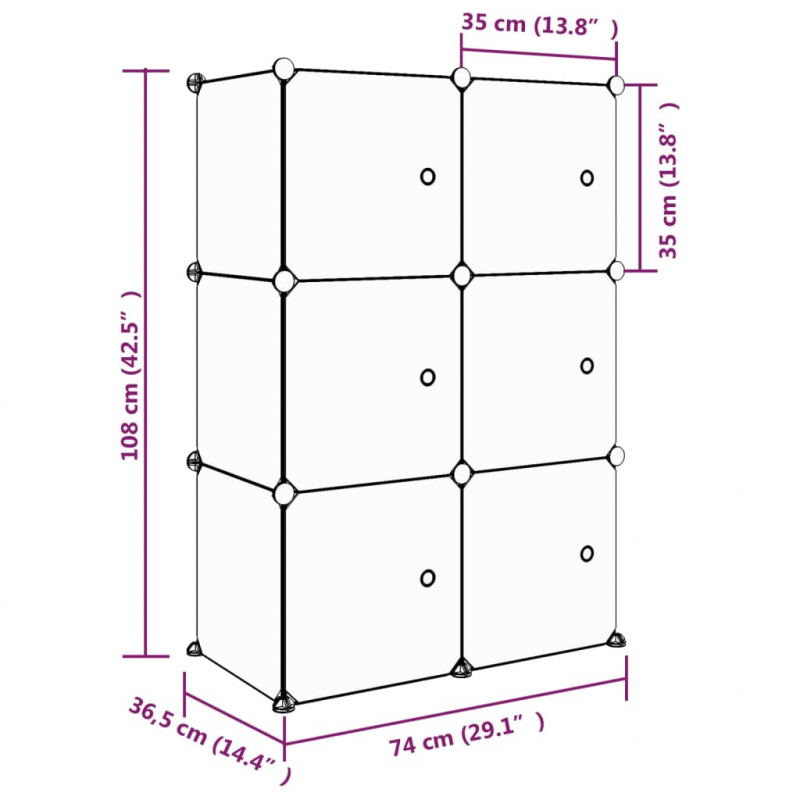 Kinderschrank Modular mit 6 Würfeln Rosa PP