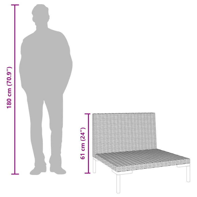 Gartensofas 2 Stk. mit Kissen Halbrundes Poly Rattan