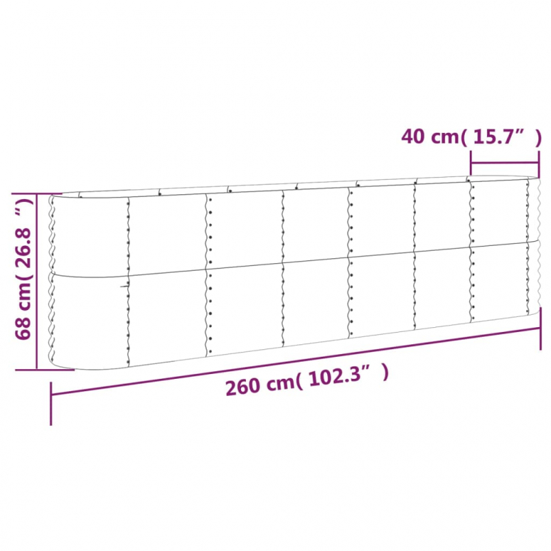 Pflanzkübel Pulverbeschichteter Stahl 260x40x68 cm Braun