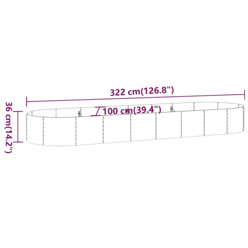 Hochbeet Pulverbeschichteter Stahl 322x100x36 cm Grau