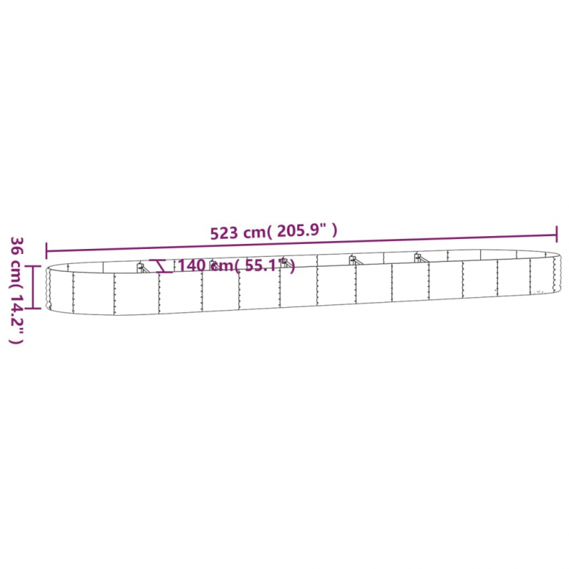 Hochbeet Pulverbeschichteter Stahl 523x140x36 cm Silbern