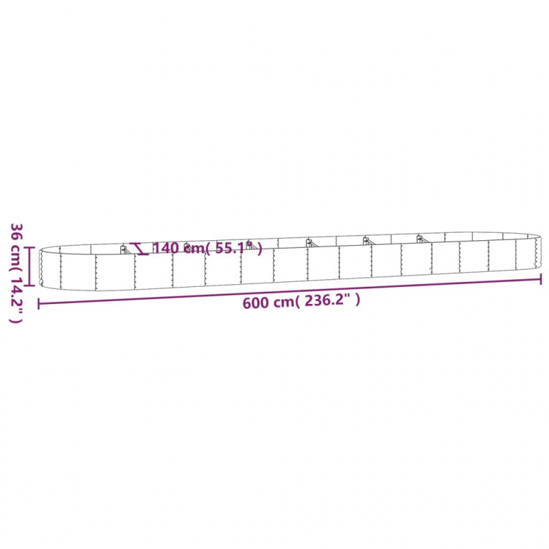 Pflanzkübel Pulverbeschichteter Stahl 600x140x36 cm Grau