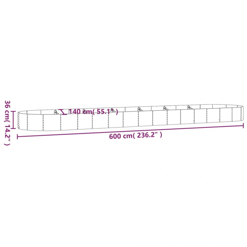 Pflanzkübel Pulverbeschichteter Stahl 600x140x36 cm Silbern