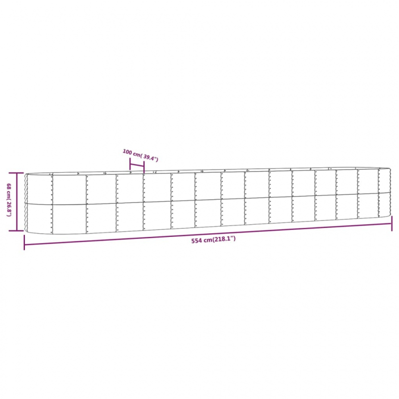 Pflanzkübel Grau 554x100x68 cm Pulverbeschichteter Stahl