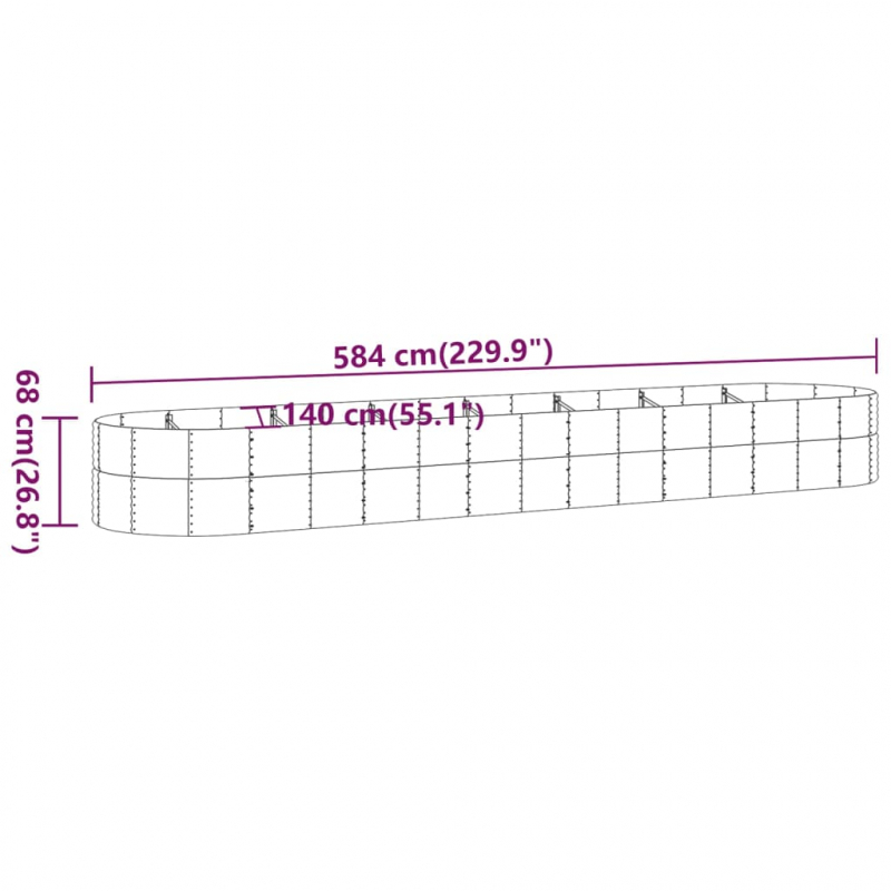 Pflanzkübel Pulverbeschichteter Stahl 584x140x68 cm Grau