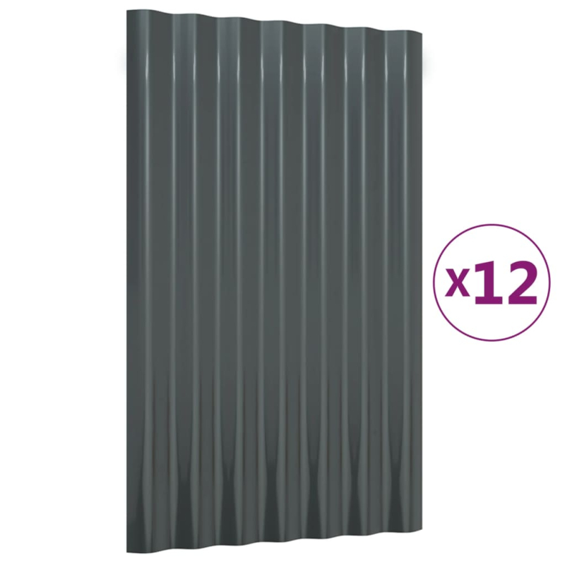 Dachpaneele 12 Stk Pulverbeschichteter Stahl Anthrazit 60x36 cm