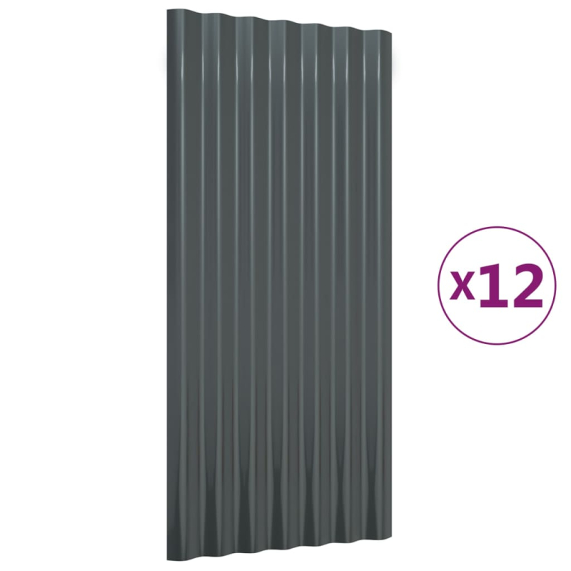 Dachpaneele 12 Stk Pulverbeschichteter Stahl Anthrazit 80x36 cm
