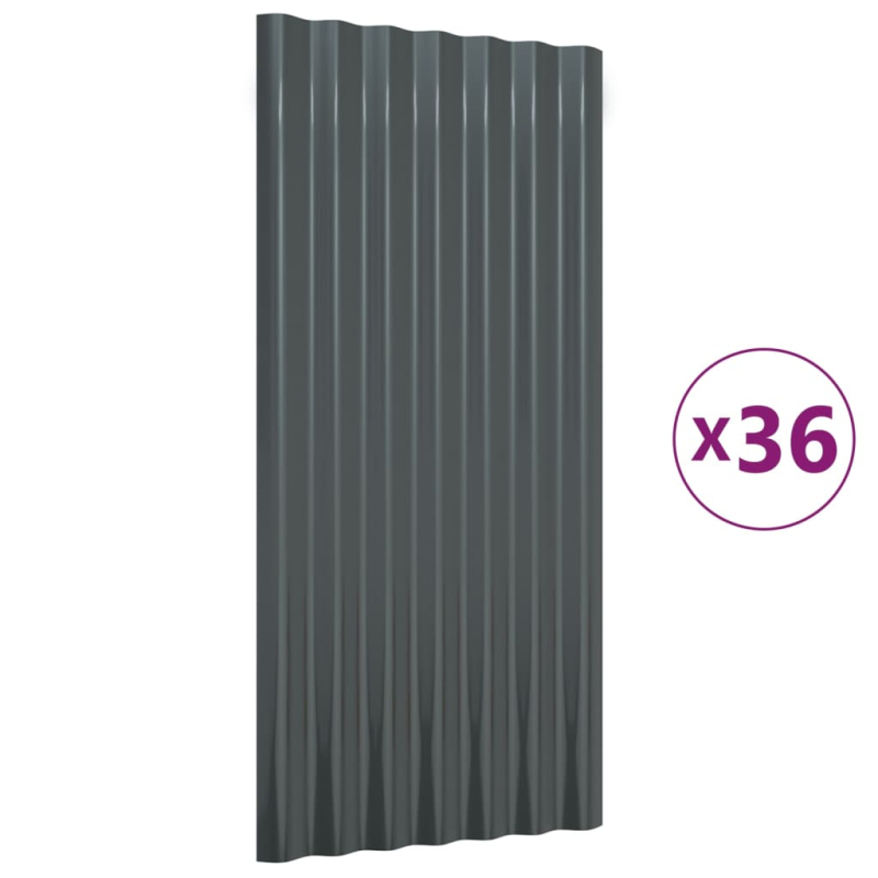 Dachpaneele 36 Stk. Pulverbeschichteter Stahl Anthrazit 80x36cm