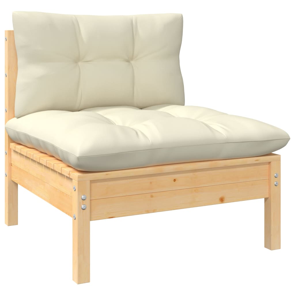 2-Sitzer-Gartensofa mit Creme Kissen Massivholz Kiefer