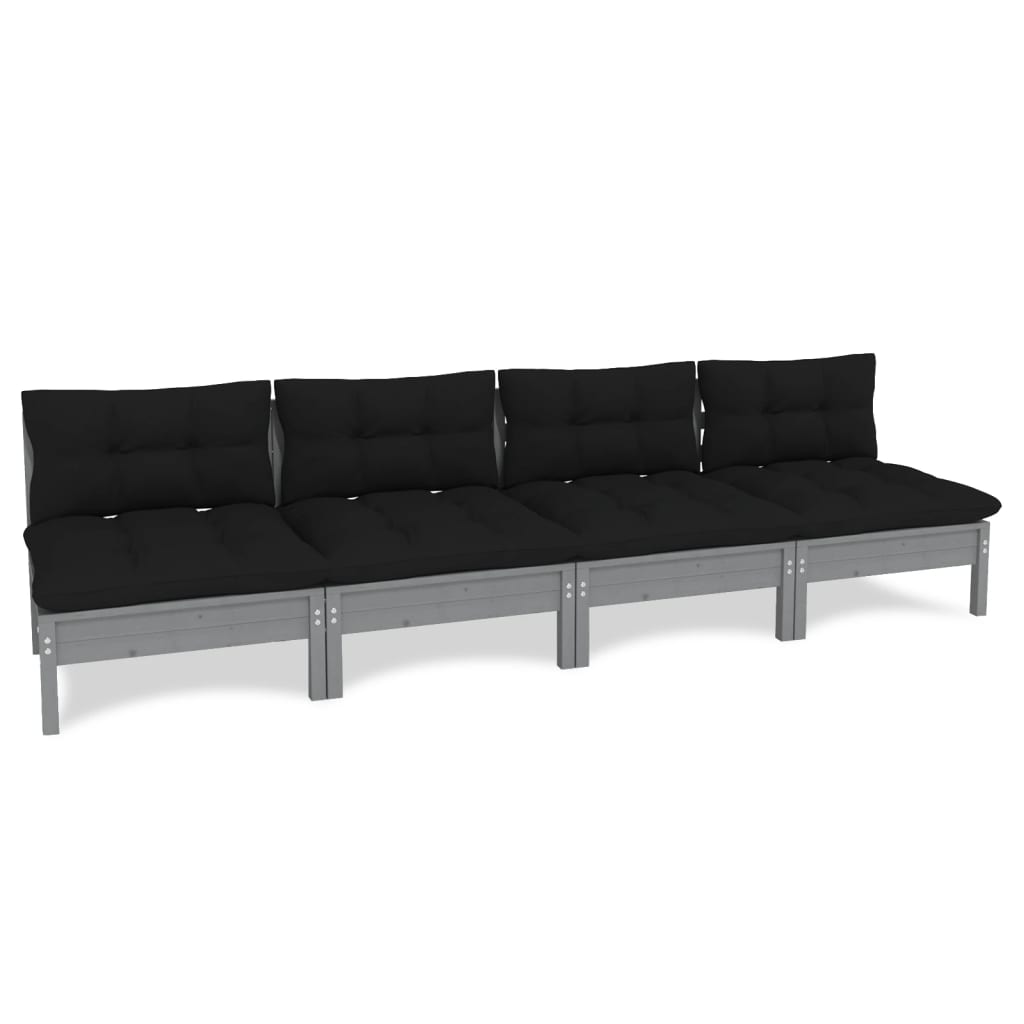 4-Sitzer-Gartensofa mit Anthrazit Kissen Kiefer Massivholz