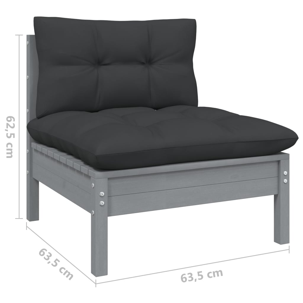 4-Sitzer-Gartensofa mit Anthrazit Kissen Kiefer Massivholz