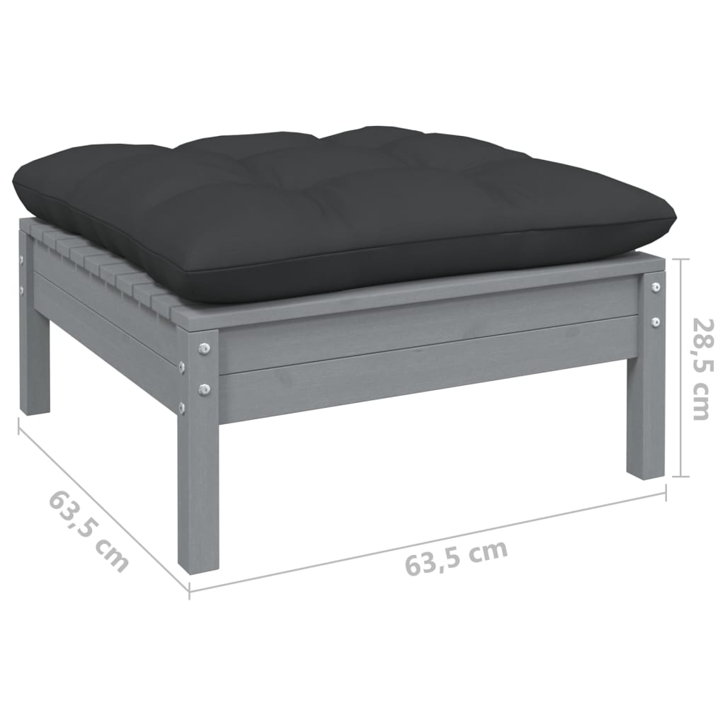 11-tlg. Garten-Lounge-Set mit Kissen Grau Kiefernholz