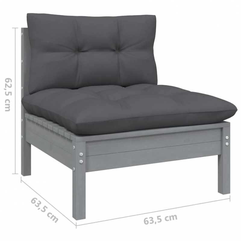 11-tlg. Garten-Lounge-Set mit Kissen Grau Kiefernholz