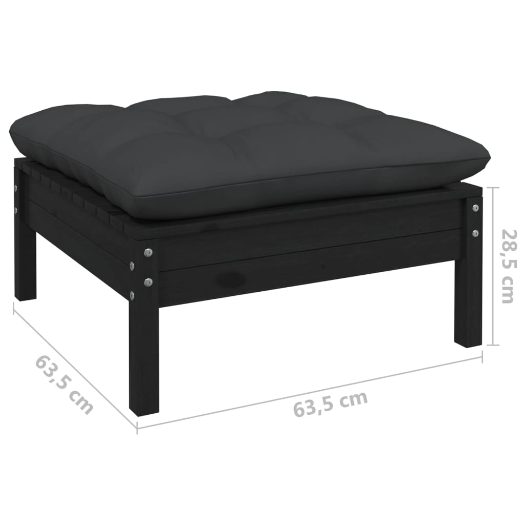 10-tlg. Garten-Lounge-Set mit Kissen Schwarz Kiefernholz