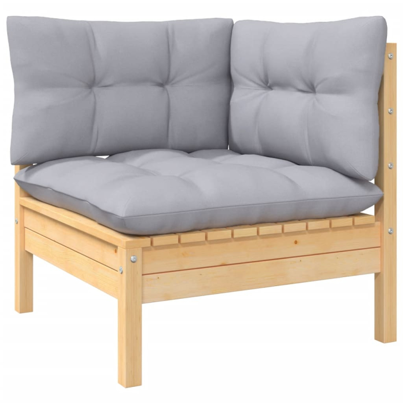 10-tlg. Garten-Lounge-Set mit Grauen Kissen Kiefernholz