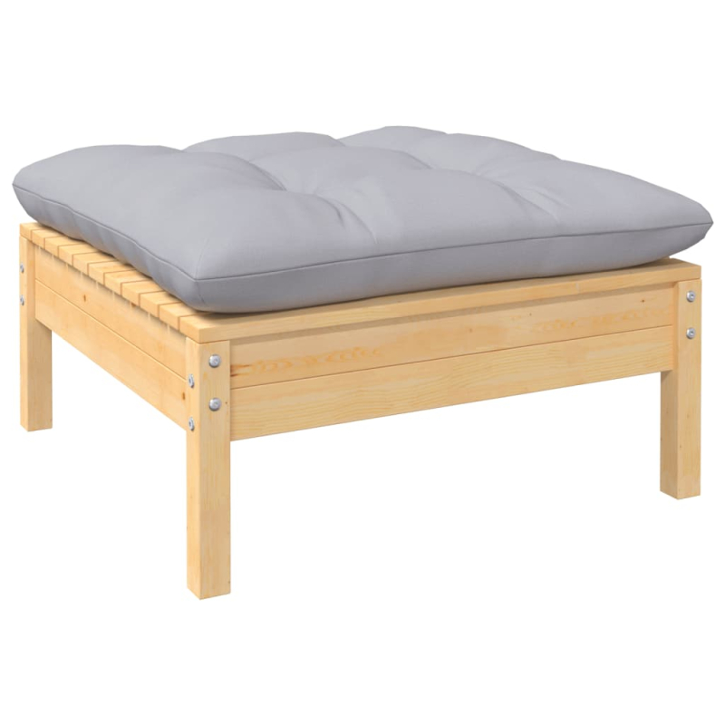 10-tlg. Garten-Lounge-Set mit Grauen Kissen Kiefernholz