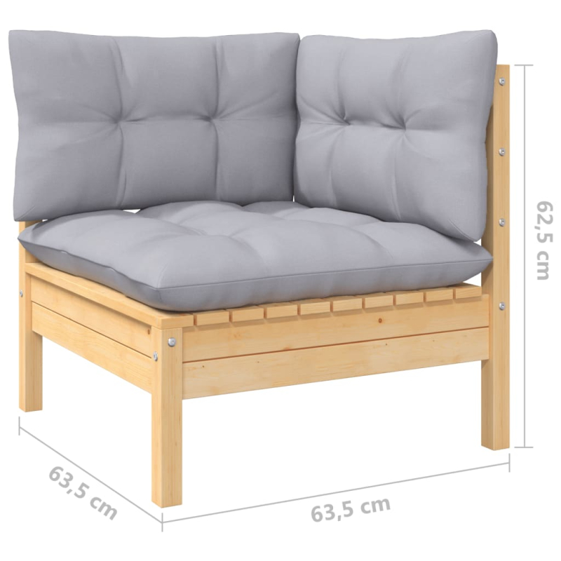 10-tlg. Garten-Lounge-Set mit Grauen Kissen Kiefernholz