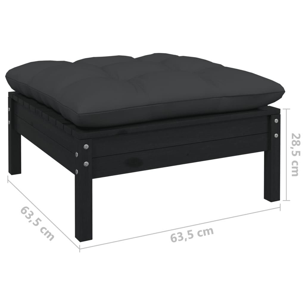 10-tlg. Garten-Lounge-Set mit Kissen Schwarz Kiefer Massivholz