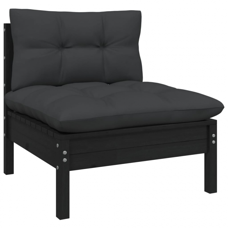 10-tlg. Garten-Lounge-Set mit Kissen Schwarz Kiefer Massivholz