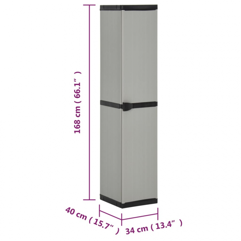 Garten-Lagerschrank mit 3 Böden Grau & Schwarz 34x40x168 cm