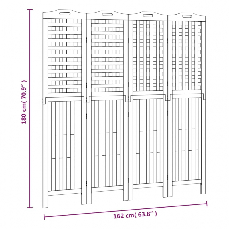 4-tlg. Paravent 162x2x180 cm Massivholz Akazie