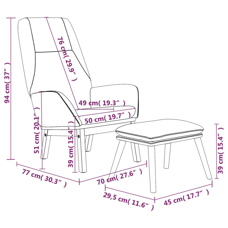 Relaxsessel mit Hocker Schwarz Stoff