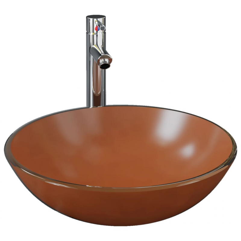 Badezimmer Waschbecken mit Wasserhahn und Ablaufgarnitur Braun