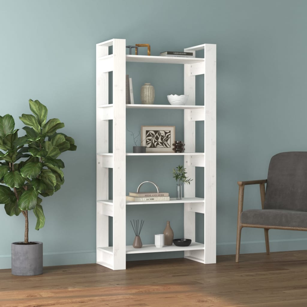 Bücherregal/Raumteiler Weiß 80x35x160 cm Massivholz