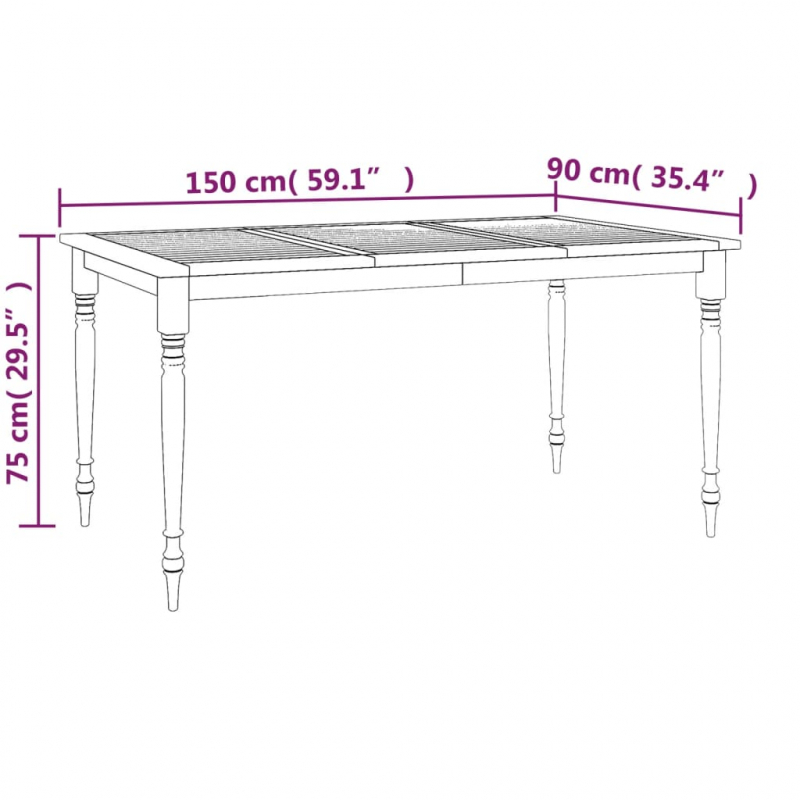 Batavia-Tisch 150x90x75 cm Massivholz Teak