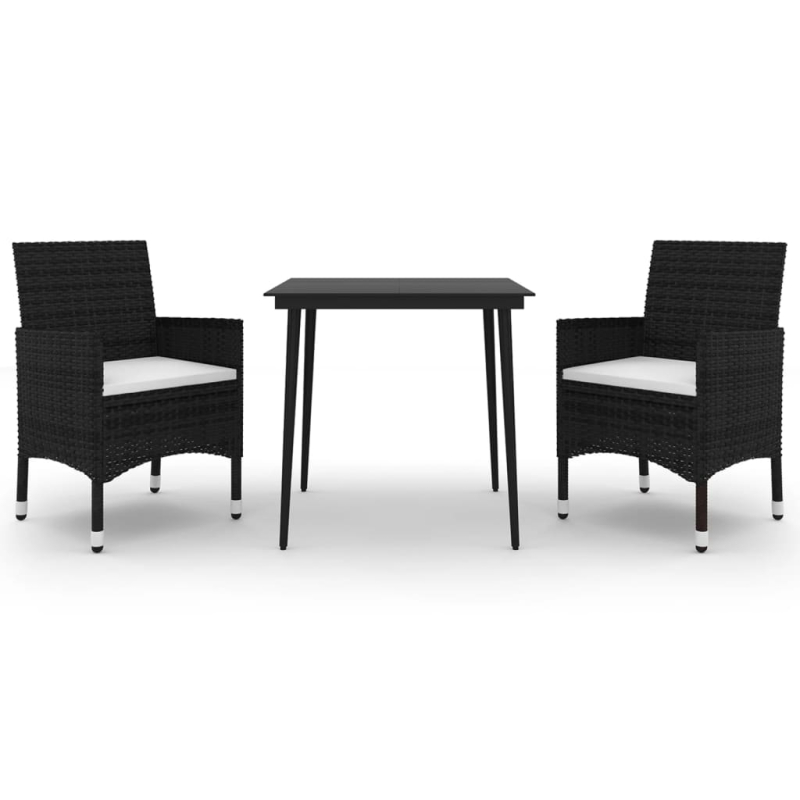 3-tlg. Garten-Essgruppe mit Auflagen Poly Rattan und Glas