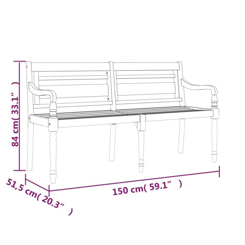 Batavia-Bank mit Anthrazit Kissen 150 cm Massivholz Teak