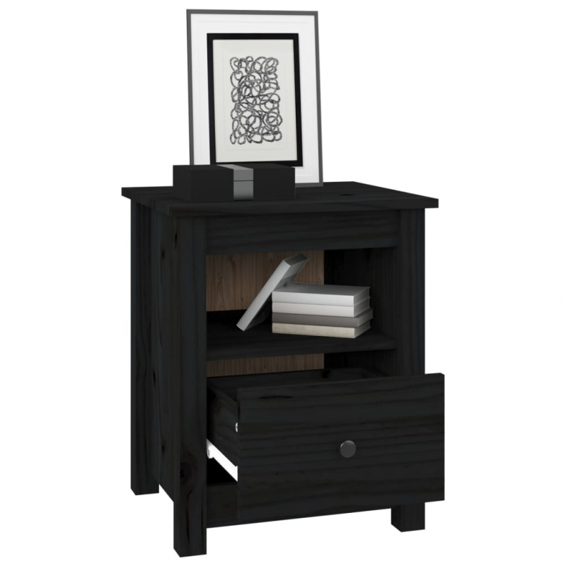 Nachttische 2 Stk. Schwarz 40x35x49 cm Massivholz Kiefer