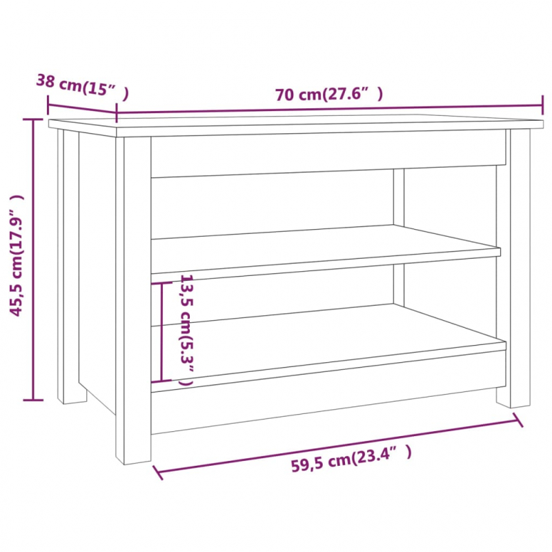 Schuhbank Schwarz 70x38x45,5 cm Massivholz Kiefer