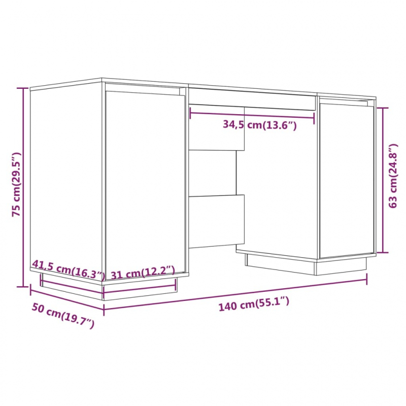 Schreibtisch 140x50x75 cm Massivholz Kiefer