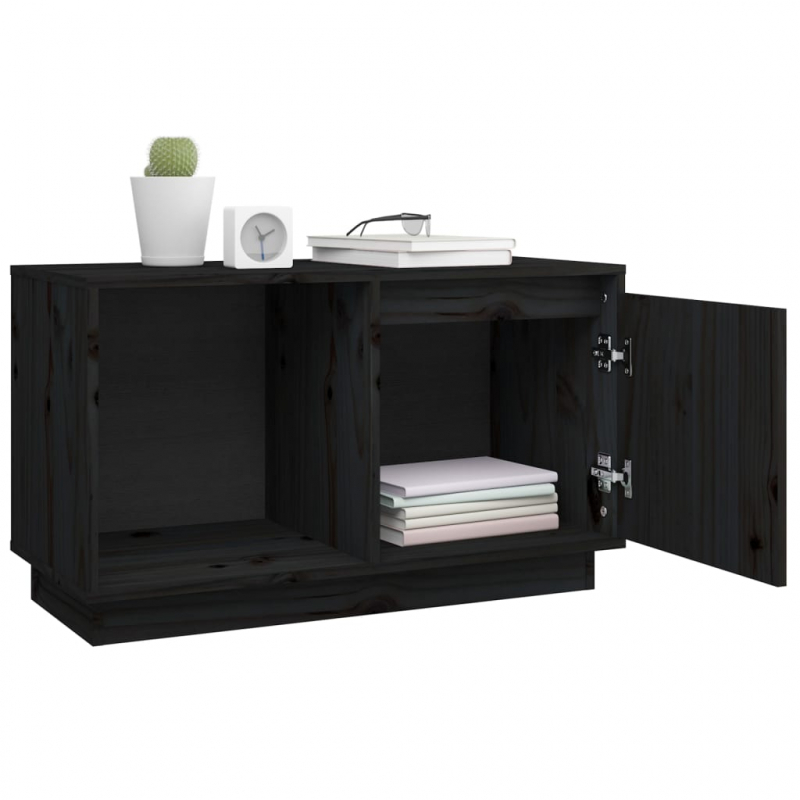 TV-Schrank Schwarz 74x35x44 cm Massivholz Kiefer