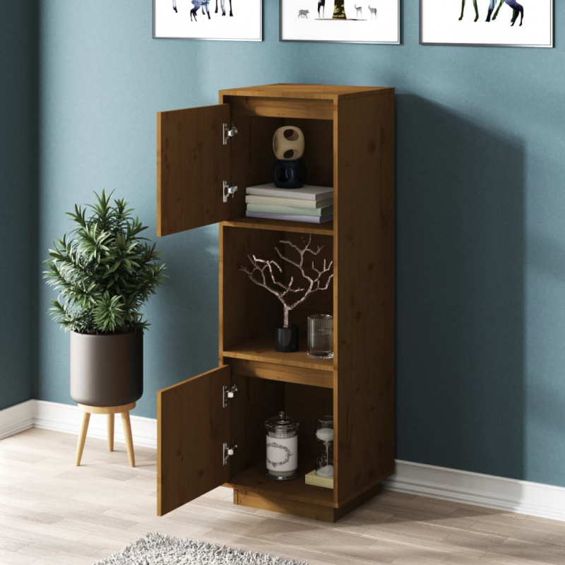 Highboard Honigbraun 38x35x117 cm Massivholz Kiefer