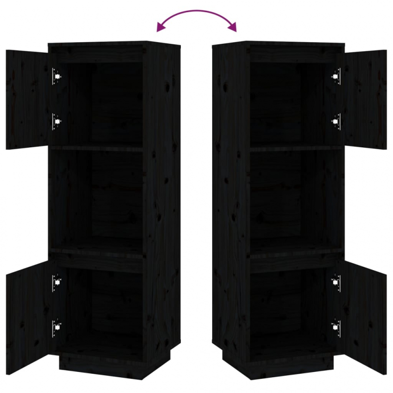 Highboard Schwarz 38x35x117 cm Massivholz Kiefer