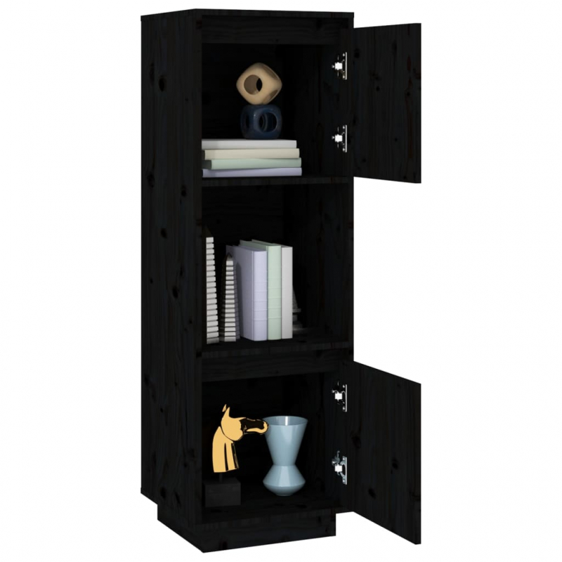Highboard Schwarz 38x35x117 cm Massivholz Kiefer