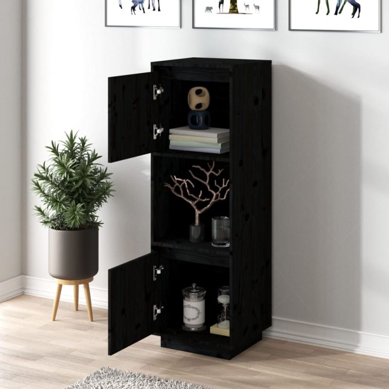 Highboard Schwarz 38x35x117 cm Massivholz Kiefer
