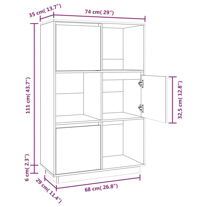 Highboard 74x35x117 cm Massivholz Kiefer