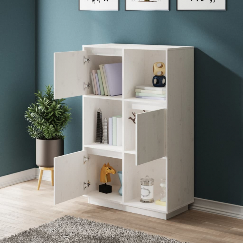 Highboard Weiß 74x35x117 cm Massivholz Kiefer