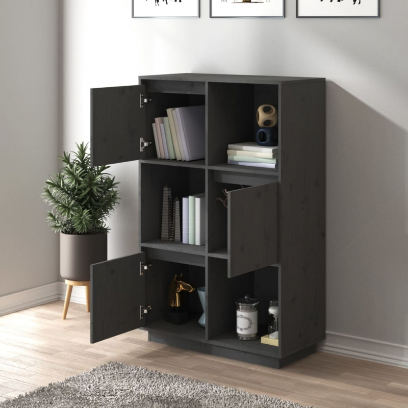 Highboard Grau 74x35x117 cm Massivholz Kiefer