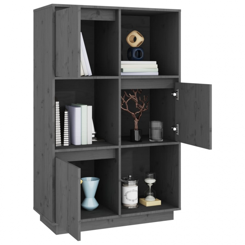 Highboard Grau 74x35x117 cm Massivholz Kiefer