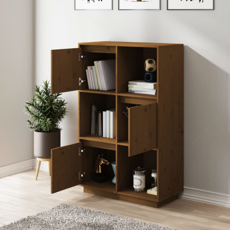 Highboard Honigbraun 74x35x117 cm Massivholz Kiefer